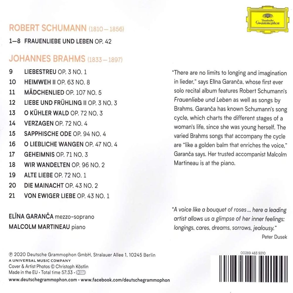 CD - ELINA GARANCA, MALCOLM MARTINEAU - SCHUMANN & BRAHMS LIEDER - IMPORTADO