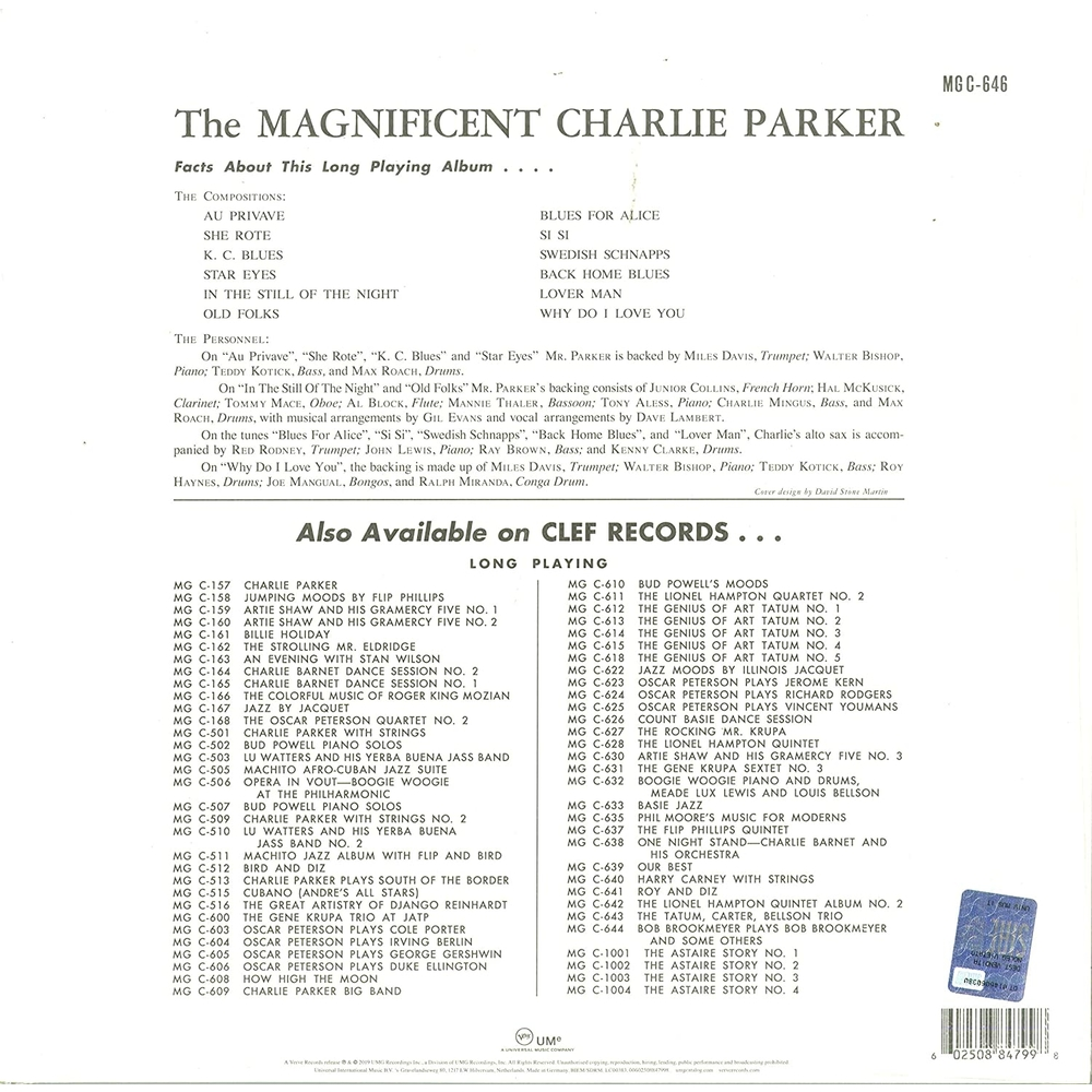 VINILO - CHARLIE PARKER - THE MAGNIFICENT CHARLIE PARKER - IMPORTADO